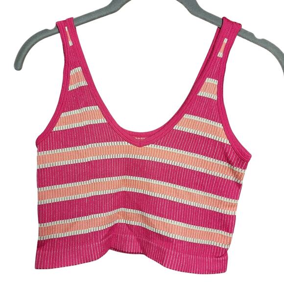 Urban outfitters out from under drew striped crop tank pink yellow size small - Picture 1 of 4